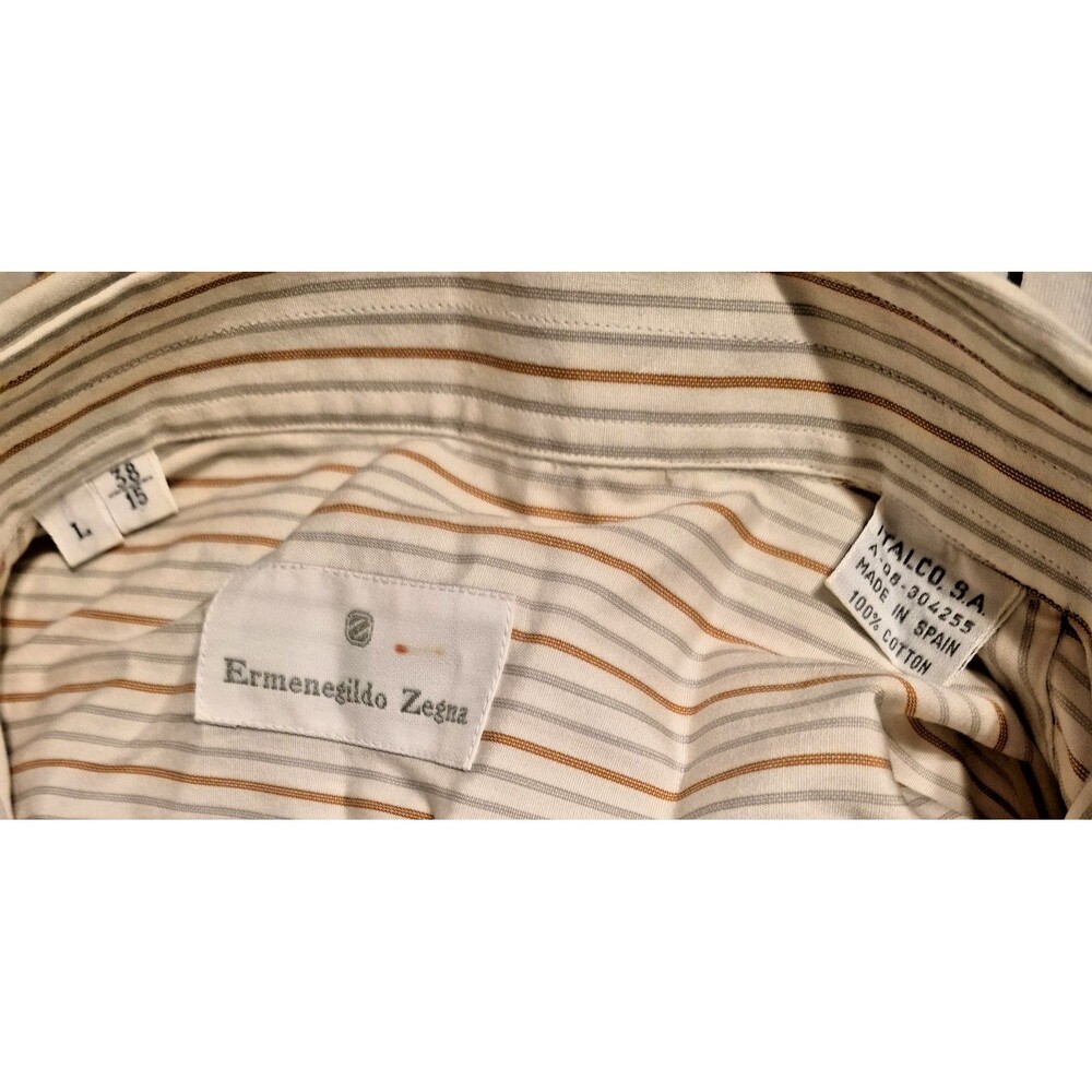 Ermenegildo Zegna Shirt Mens 15 38 Stripe Long Sleeve Dress Button Up Preppy - Picture 2 of 2